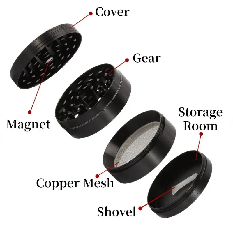 40mm 4 Layer Aluminum Herb Spice Grinder Portable Zinc Alloy Food Mill with Scraper for Smooth Grinding