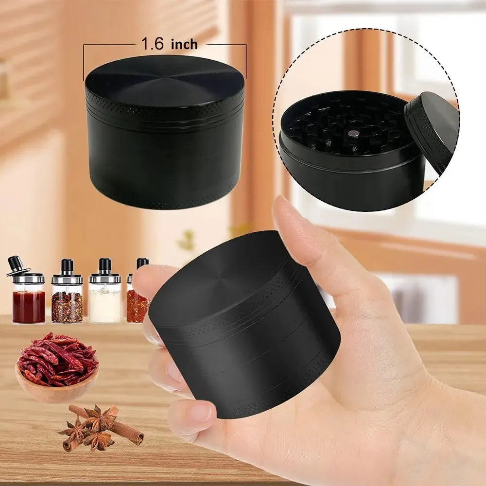 40mm 4 Layer Aluminum Herb Spice Grinder Portable Zinc Alloy Food Mill with Scraper for Smooth Grinding