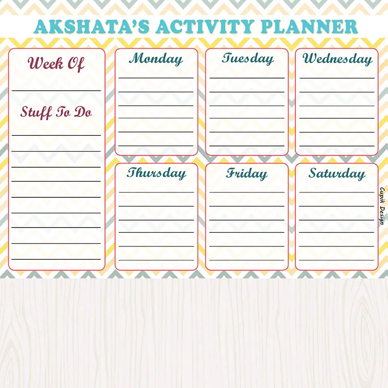Activity Planner -  Yellow Chevron, Set of 50