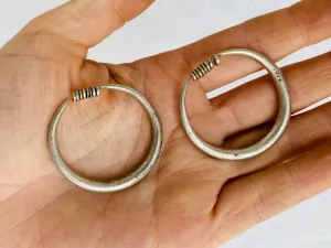 Antique Hmong SIlver Tribal Earrings. Hoops. Northern Vietnam. Gauged Earrings.