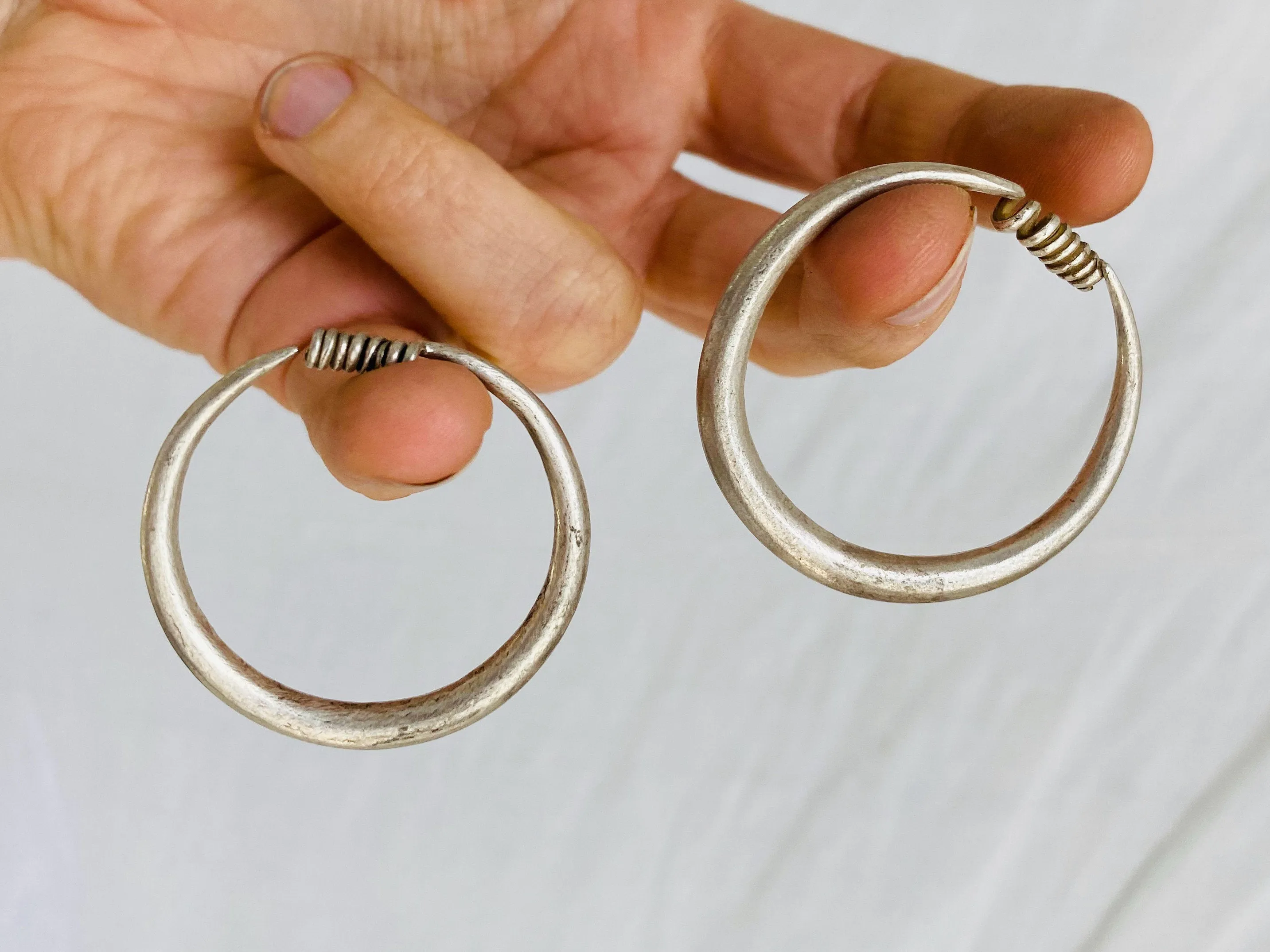 Antique Hmong SIlver Tribal Earrings. Hoops. Northern Vietnam. Gauged Earrings.