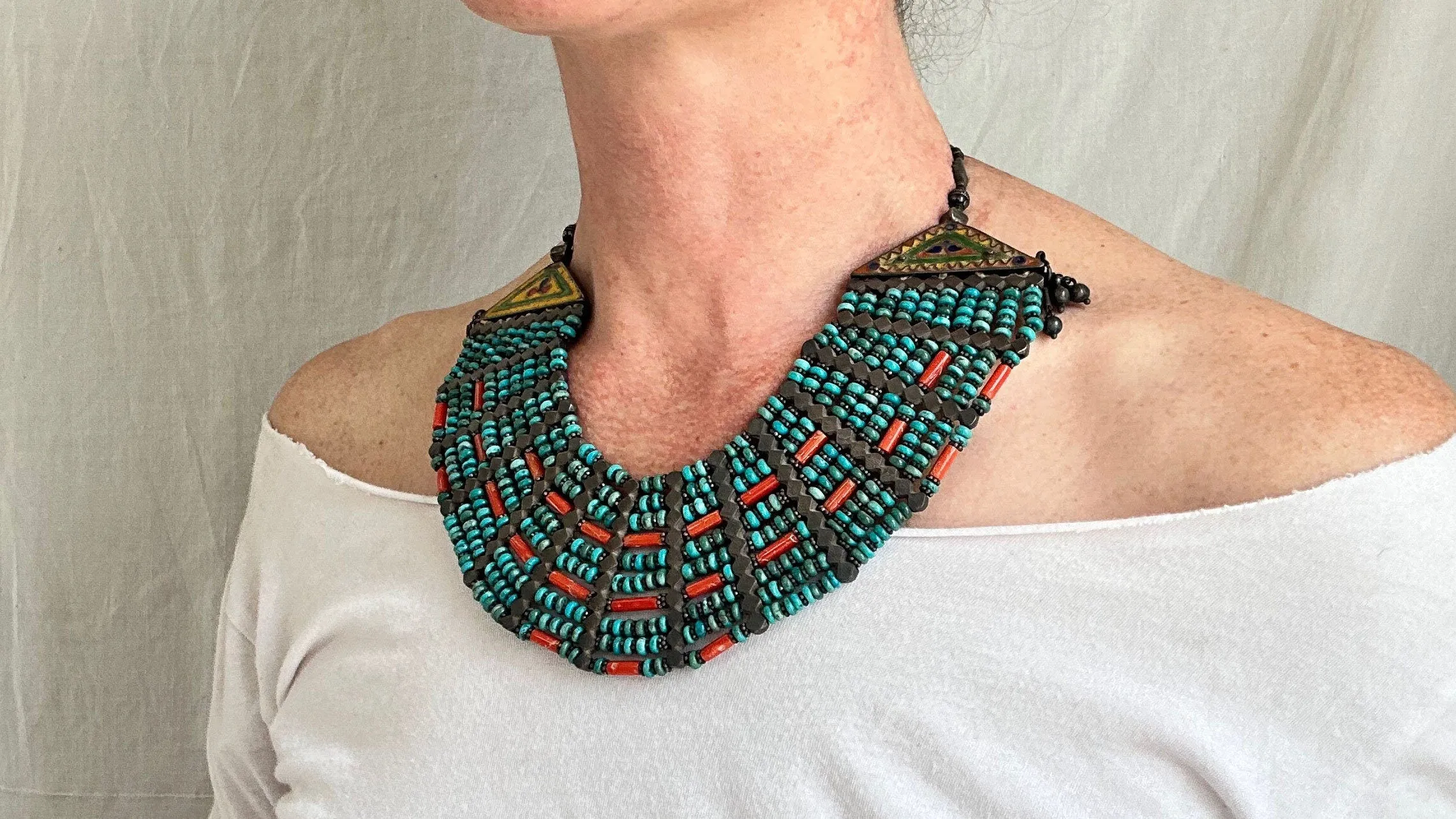Antique Turquoise Necklace. Multi Strand. 1023