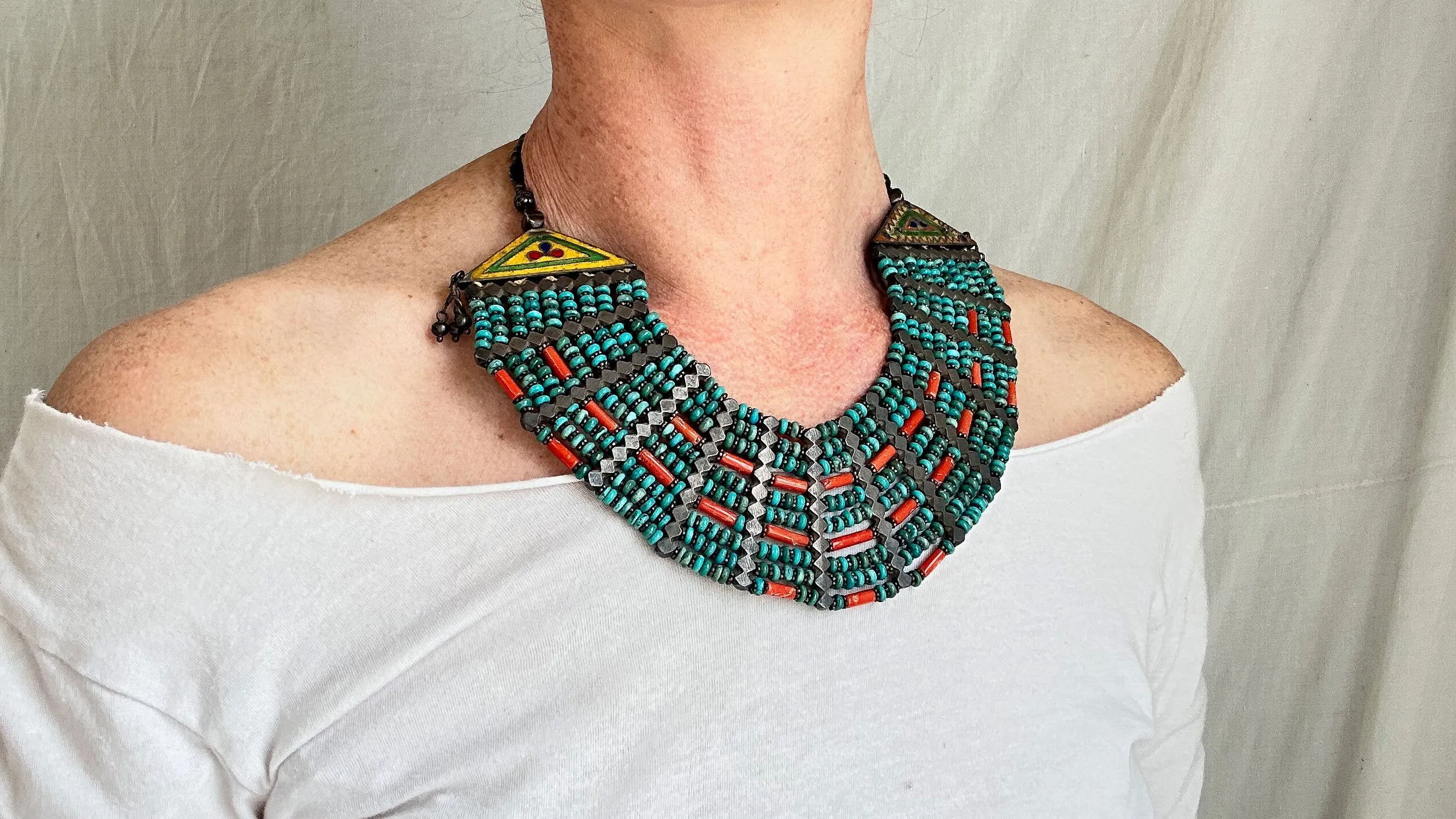 Antique Turquoise Necklace. Multi Strand. 1023
