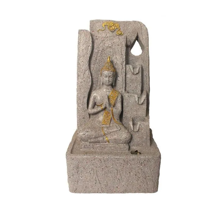 Art N Hub Loard Gautm Buddha Indoor Outdoor Table Top Fengshui Water Fountain Office Decorative Items Best Ornaments for Home Decor (28 x 20 x 54 CM | Dotted Grey & Golden)