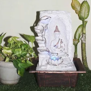 Art N Hub Lord Buddha Table Top Fountain with Light Decoration Items for Living Room and Office Long Lasting Color | Best Decorative Gift Items (30 x 24 x 43 CM | Dotted Pink Copper)
