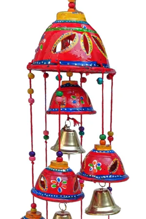 Balaji Trading Company Rajasthani Handicraft Hand Painted Wind Chimes Multicolor for Wall Décor and Home Décor, Windchime for Balcony for Positive Energy, Bell Hanging (7 Bell, 1)