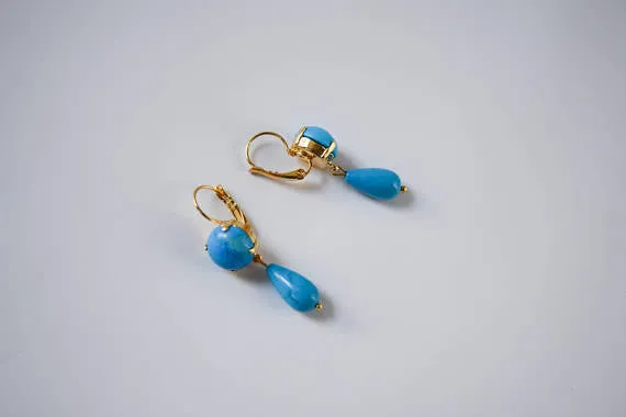 Faux Turquoise Dangle Earrings, 2-Stone Turquoise