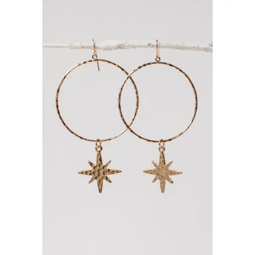 Gold hoop with hammered star