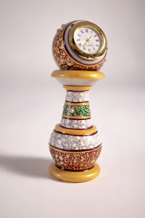 Rawartifact Handcrafted Meenakari Work Decorative Marble Pillar Shape Marble Table Clock | Ideal for Office & Home Decor | Best for Gifting (Multicolor)
