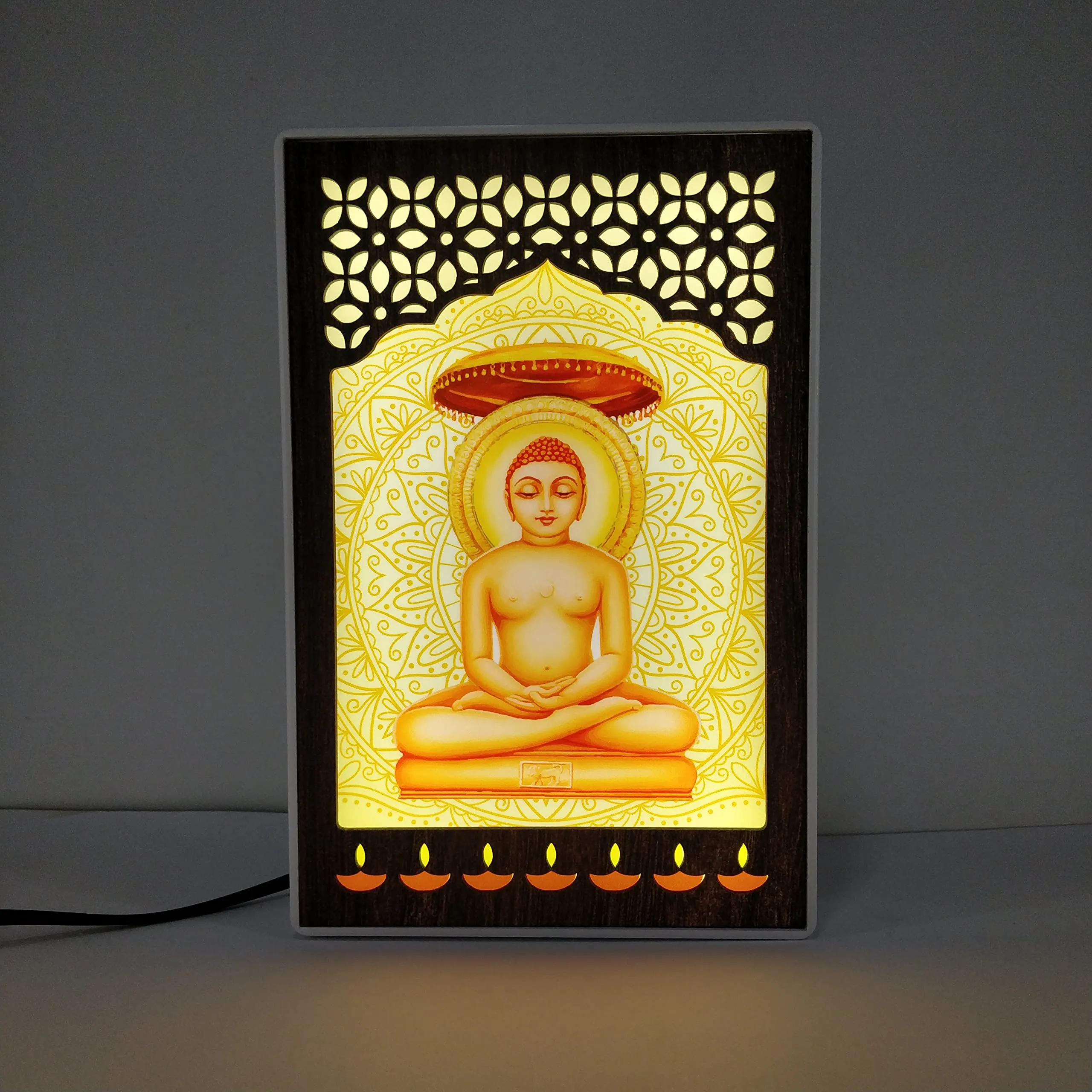 REGALOCASILA Shri Mahavir ji Photo Frames With Lights For Pooja Room Home Decor Jain Religious Frame Temple Office Decorative Item