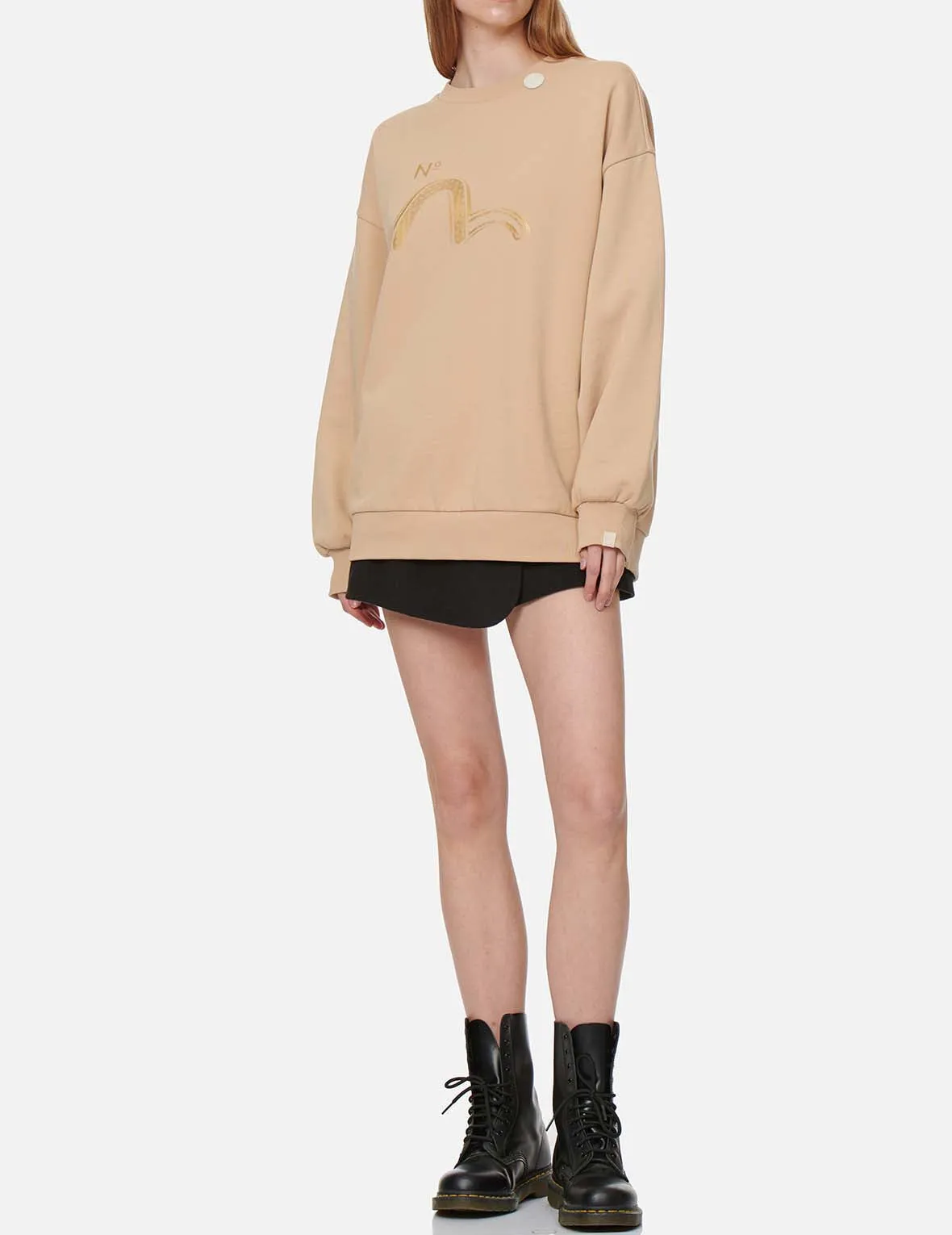 Sashiko Seagull and Kamon Print Oversize Sweatshirt