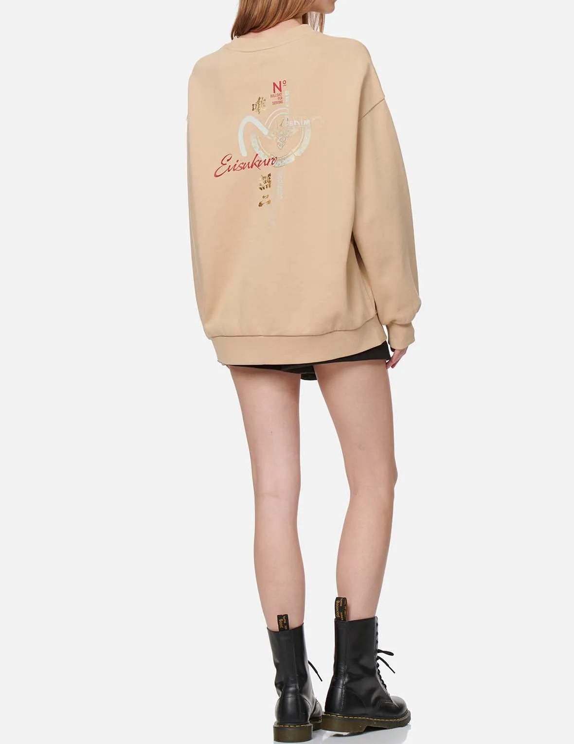 Sashiko Seagull and Kamon Print Oversize Sweatshirt