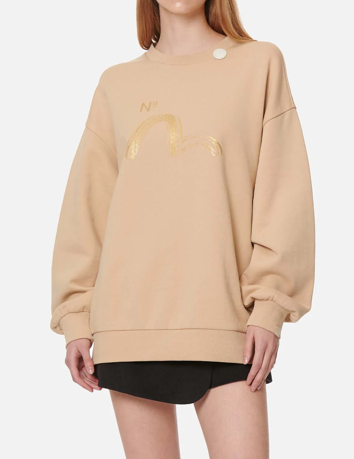 Sashiko Seagull and Kamon Print Oversize Sweatshirt