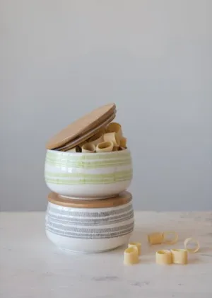 Stoneware Canister with Bamboo Lid
