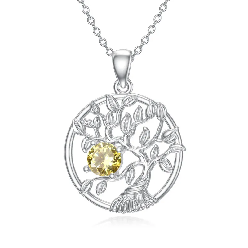 Tree of Life Birthstone Necklace Sterling Silver Tree Pendant Necklace Birthstone Jewelry for Women Birthday Mother's Day Gift